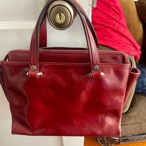 leather hand bag red